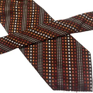 Vintage Geoffrey Beene %100 Silk Necktie Tie Brown Orange Polka Dot Retro Mod